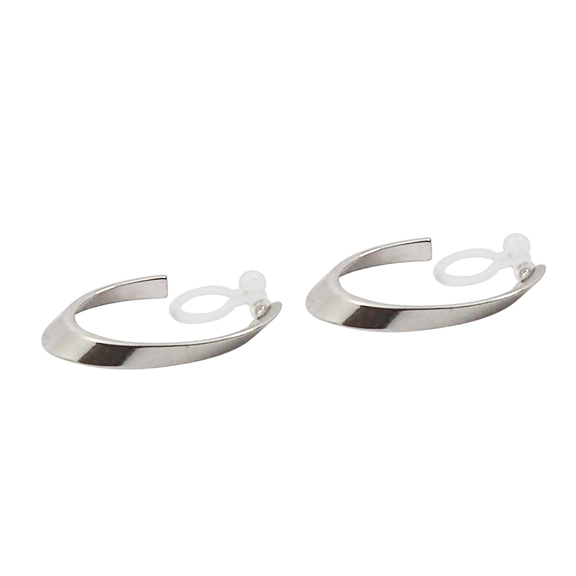 Silver Twisted Oval Invisible Clip On Hoop Earrings - Miyabi Grace
