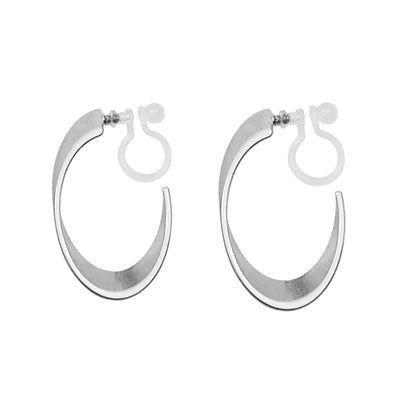 Silver Twisted Oval Invisible Clip On Hoop Earrings - Miyabi Grace