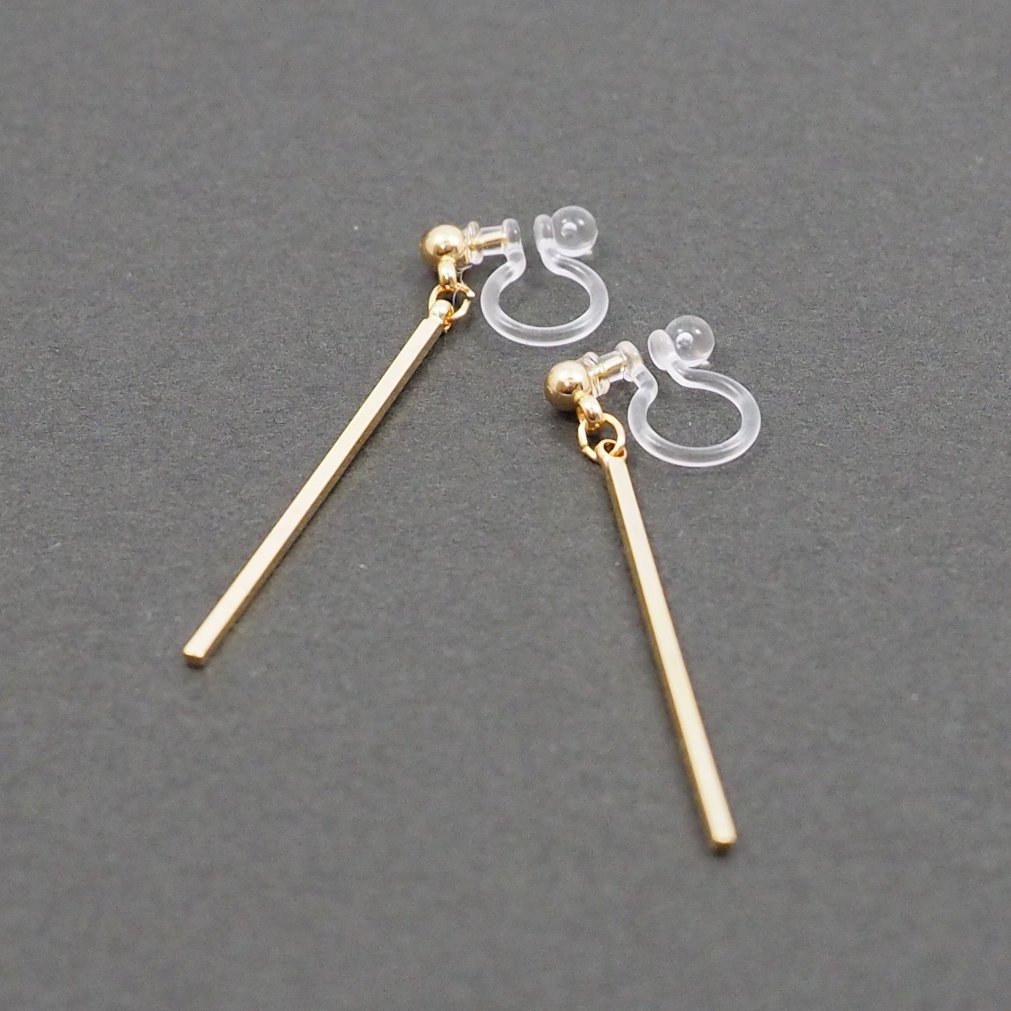 Gold Long Bar Invisible Clip On Earrings - Miyabi Grace