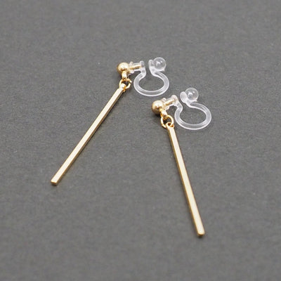 Gold Long Bar Invisible Clip On Earrings - Miyabi Grace