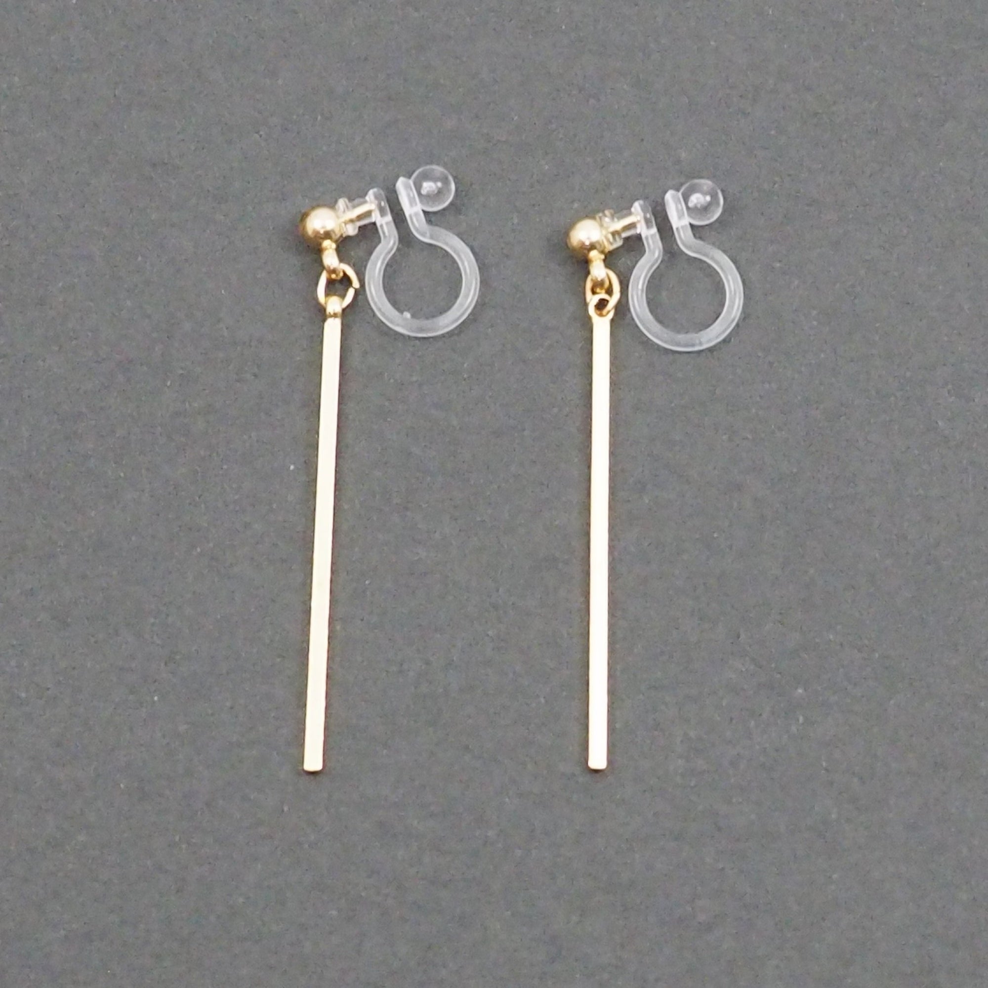 Gold Long Bar Invisible Clip On Earrings - Miyabi Grace