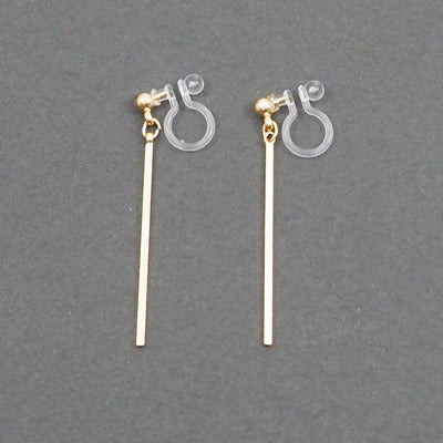 Gold Long Bar Invisible Clip On Earrings - Miyabi Grace