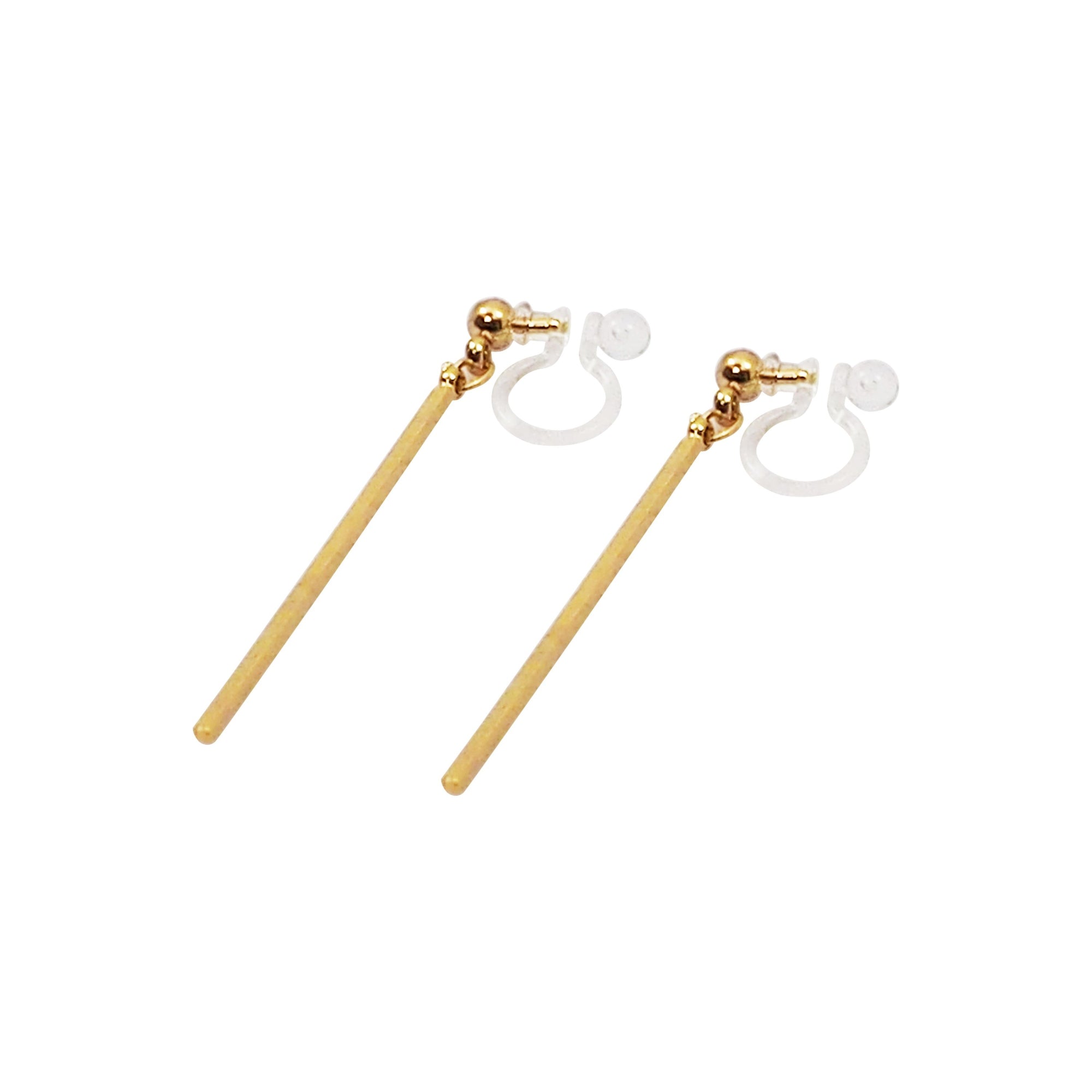 Gold Long Bar Invisible Clip On Earrings - Miyabi Grace
