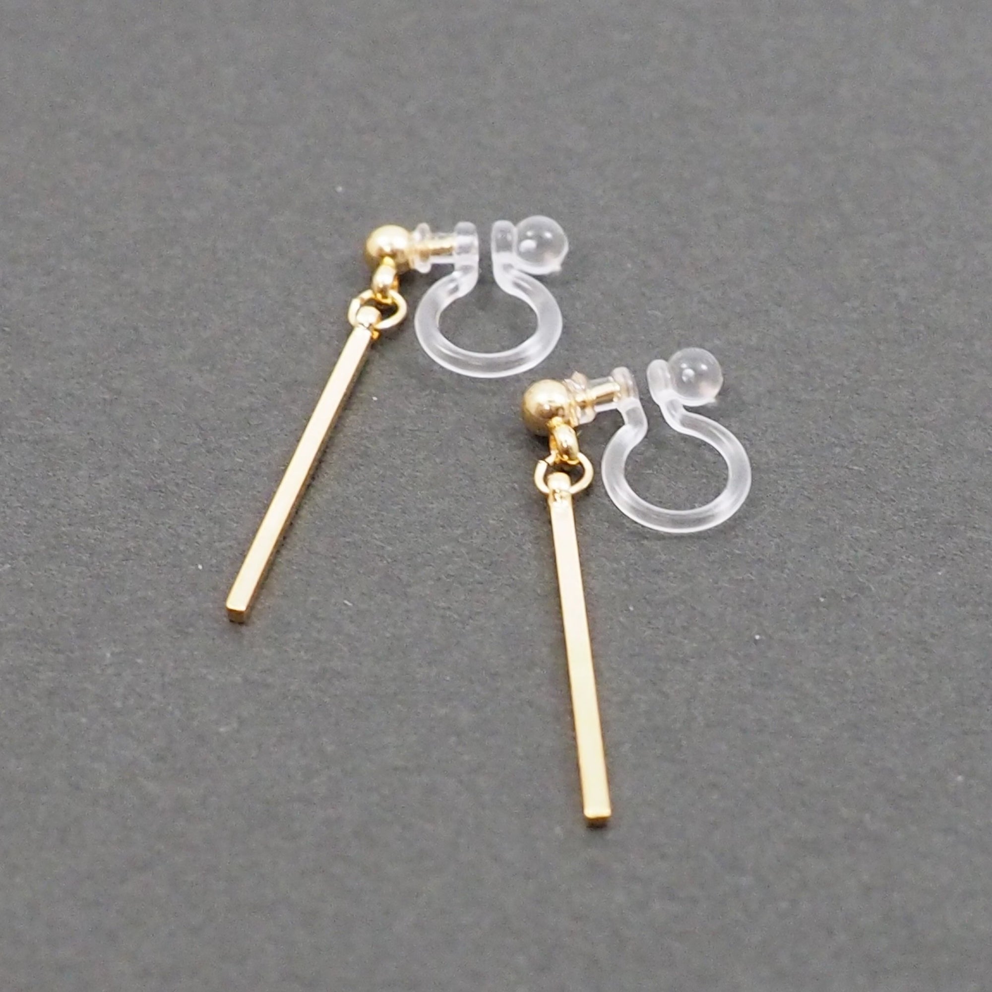 Gold Short Bar Invisible Clip On Earrings - Miyabi Grace