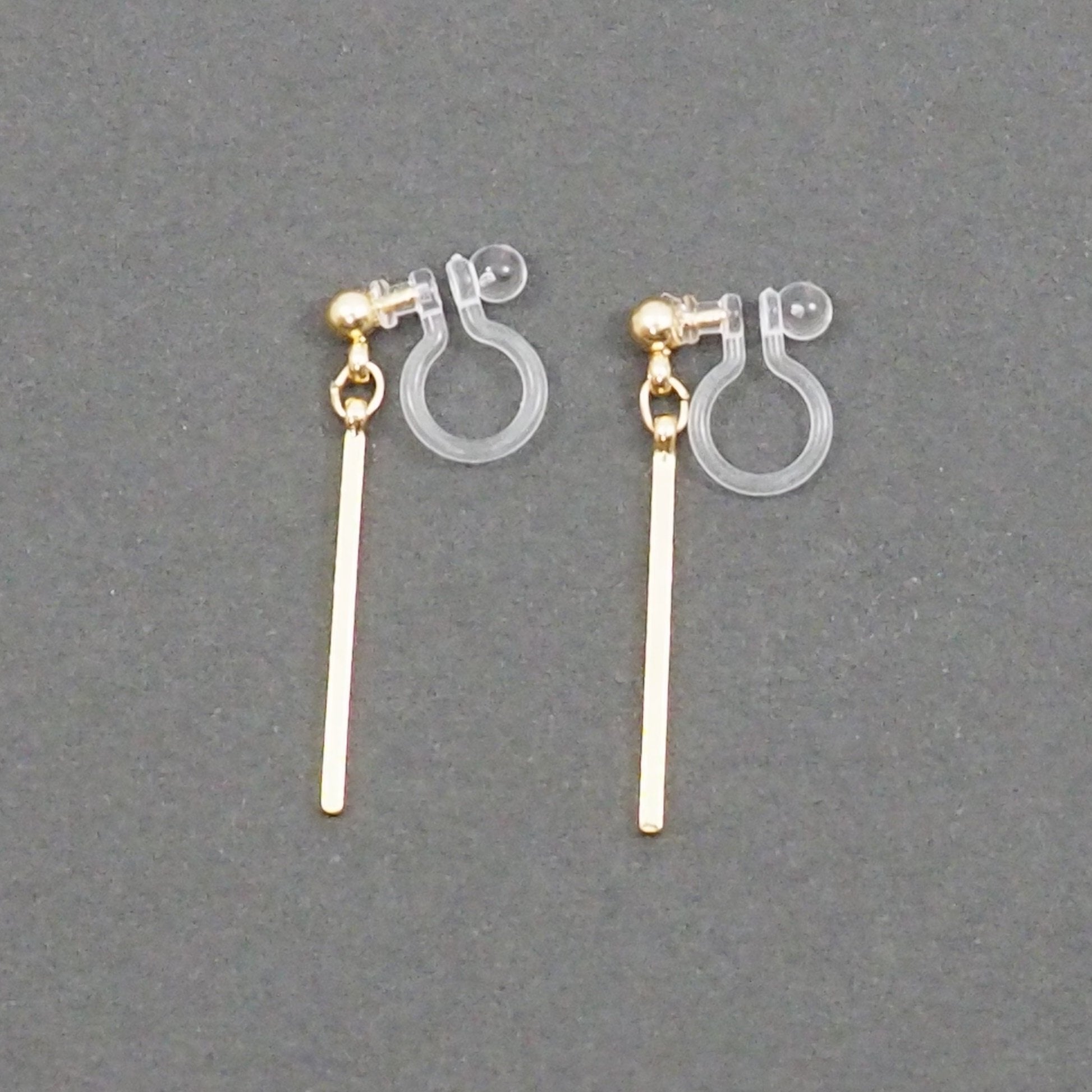 Gold Short Bar Invisible Clip On Earrings - Miyabi Grace