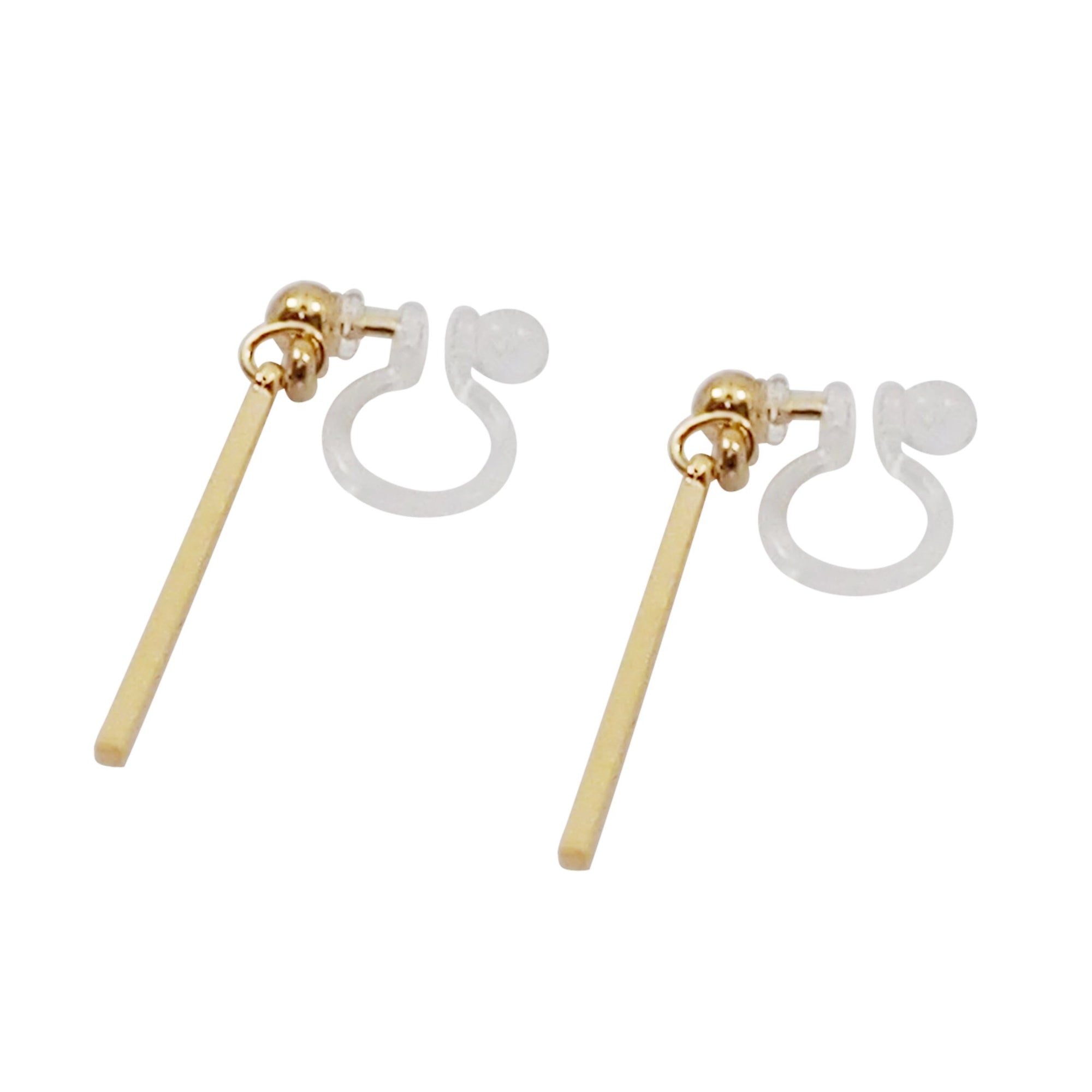Gold Short Bar Invisible Clip On Earrings - Miyabi Grace