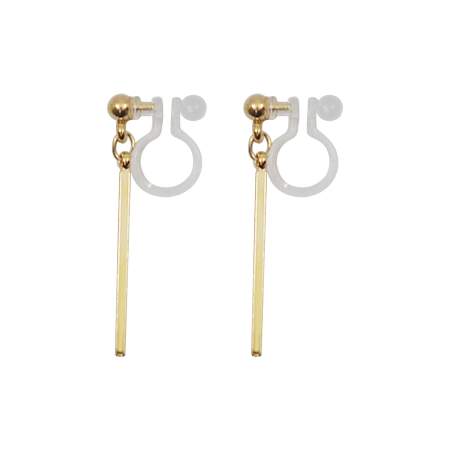 Gold Short Bar Invisible Clip On Earrings - Miyabi Grace