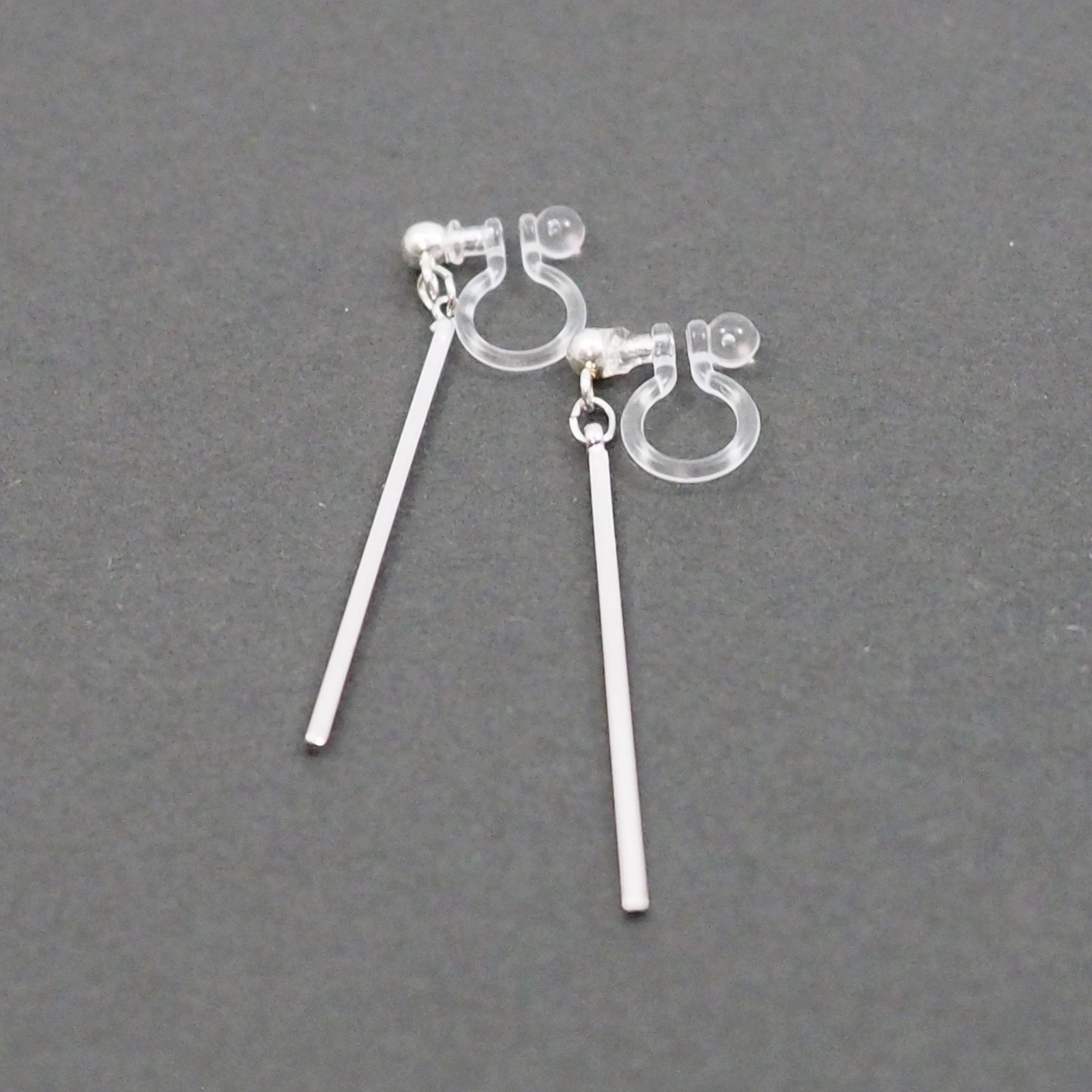Silver Long Bar Invisible Clip On Earrings - Miyabi Grace