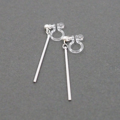 Silver Long Bar Invisible Clip On Earrings - Miyabi Grace