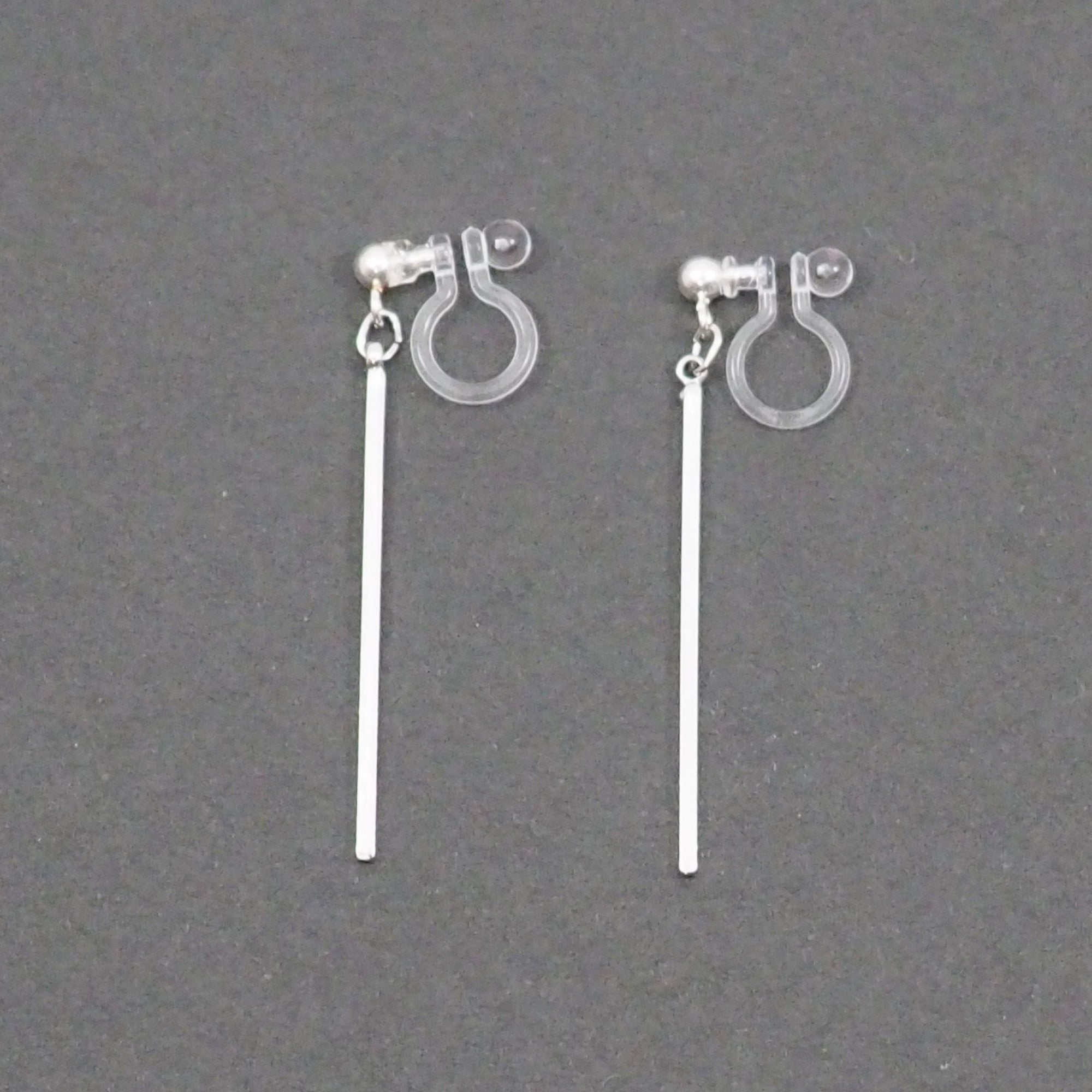Silver Long Bar Invisible Clip On Earrings - Miyabi Grace