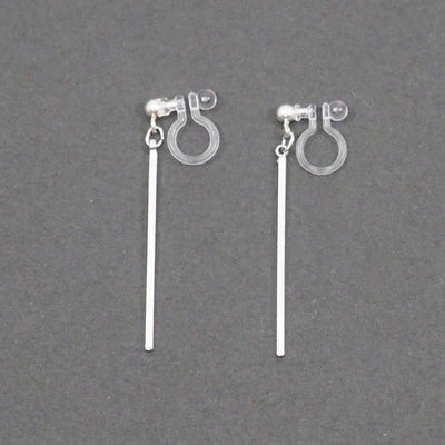 Silver Long Bar Invisible Clip On Earrings - Miyabi Grace