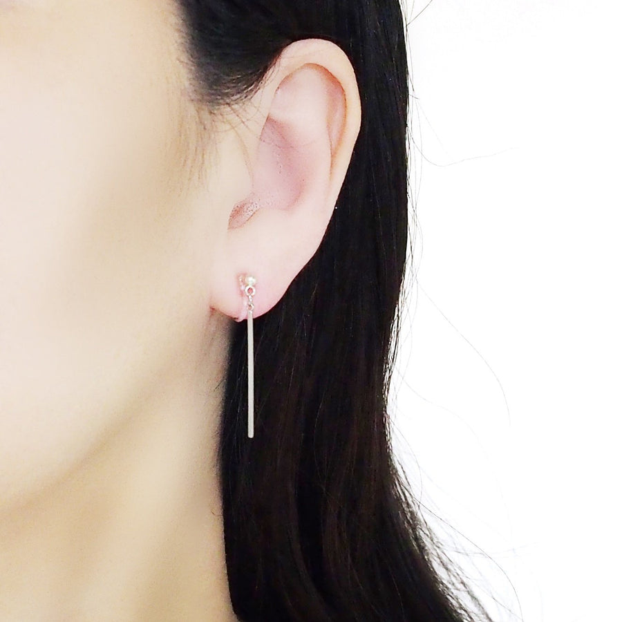 Silver Long Bar Invisible Clip On Earrings - Miyabi Grace