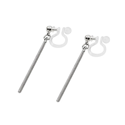 Silver Long Bar Invisible Clip On Earrings - Miyabi Grace