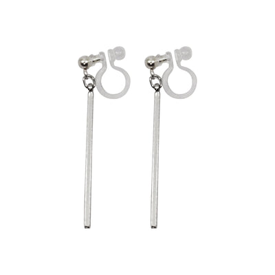 Silver Long Bar Invisible Clip On Earrings - Miyabi Grace