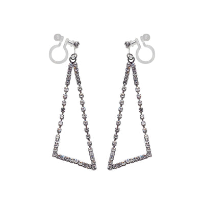Dangle Silver Triangle Rhinestone Crystal Invisible Clip On Earrings