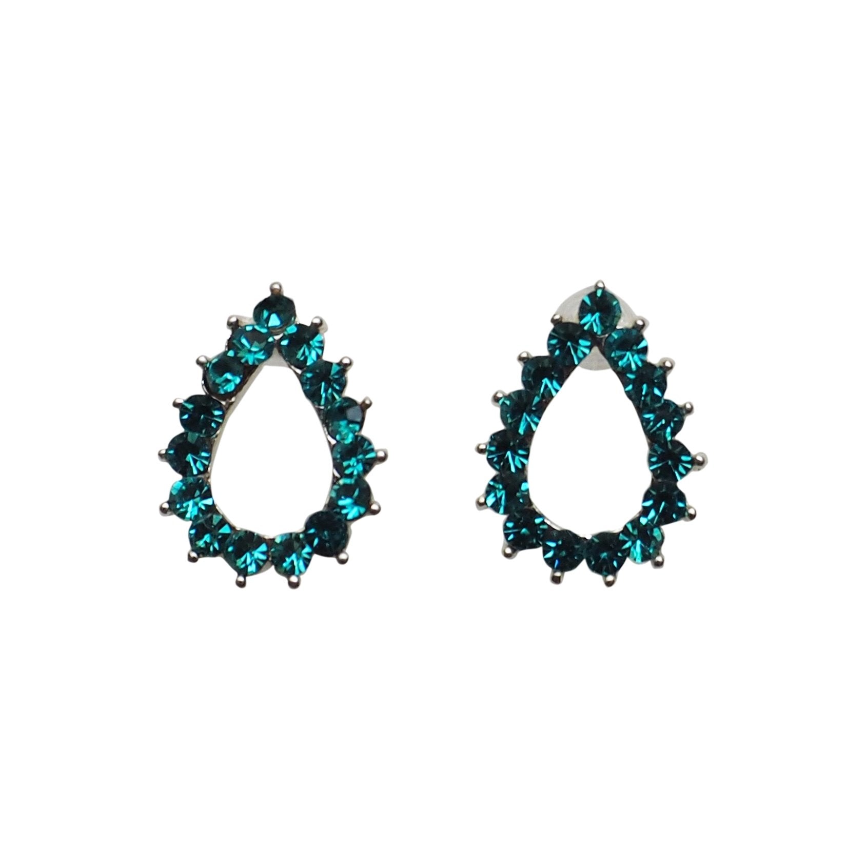 Teardrop Rhinestone Crystal Invisible Clip On Stud Earrings ( Sky Blue ) - Miyabi Grace