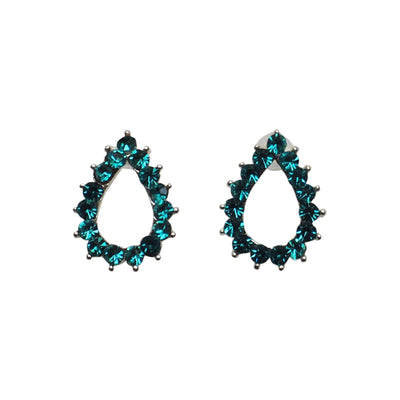 Teardrop Rhinestone Crystal Invisible Clip On Stud Earrings ( Sky Blue ) - Miyabi Grace