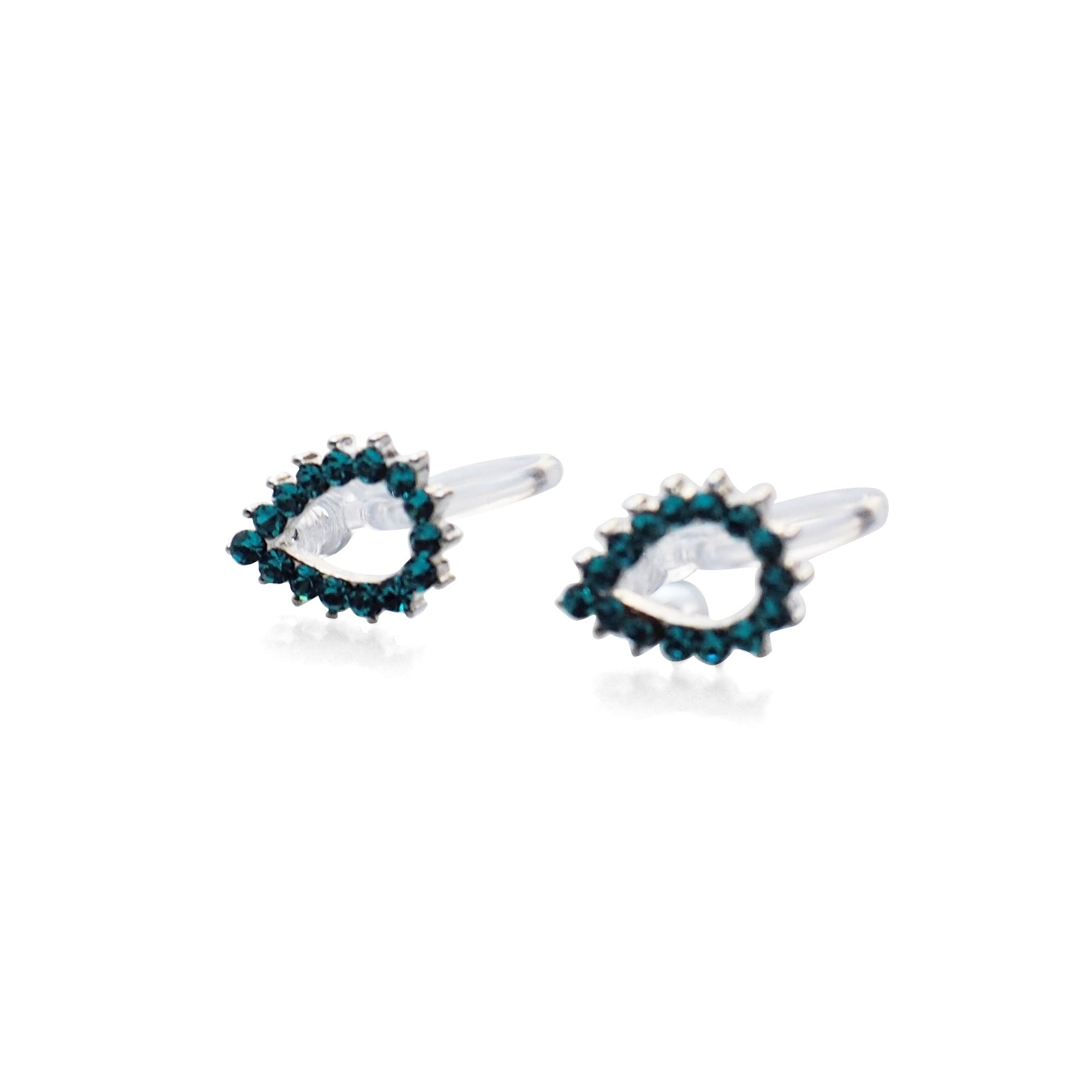 Teardrop Rhinestone Crystal Invisible Clip On Stud Earrings ( Sky Blue ) - Miyabi Grace