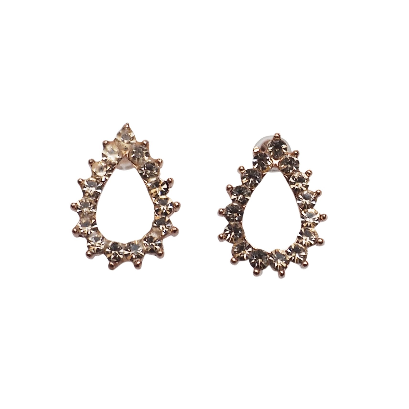 Teardrop Rhinestone Crystal Invisible Clip On Stud Earrings ( Rose gold tone ) - Miyabi Grace