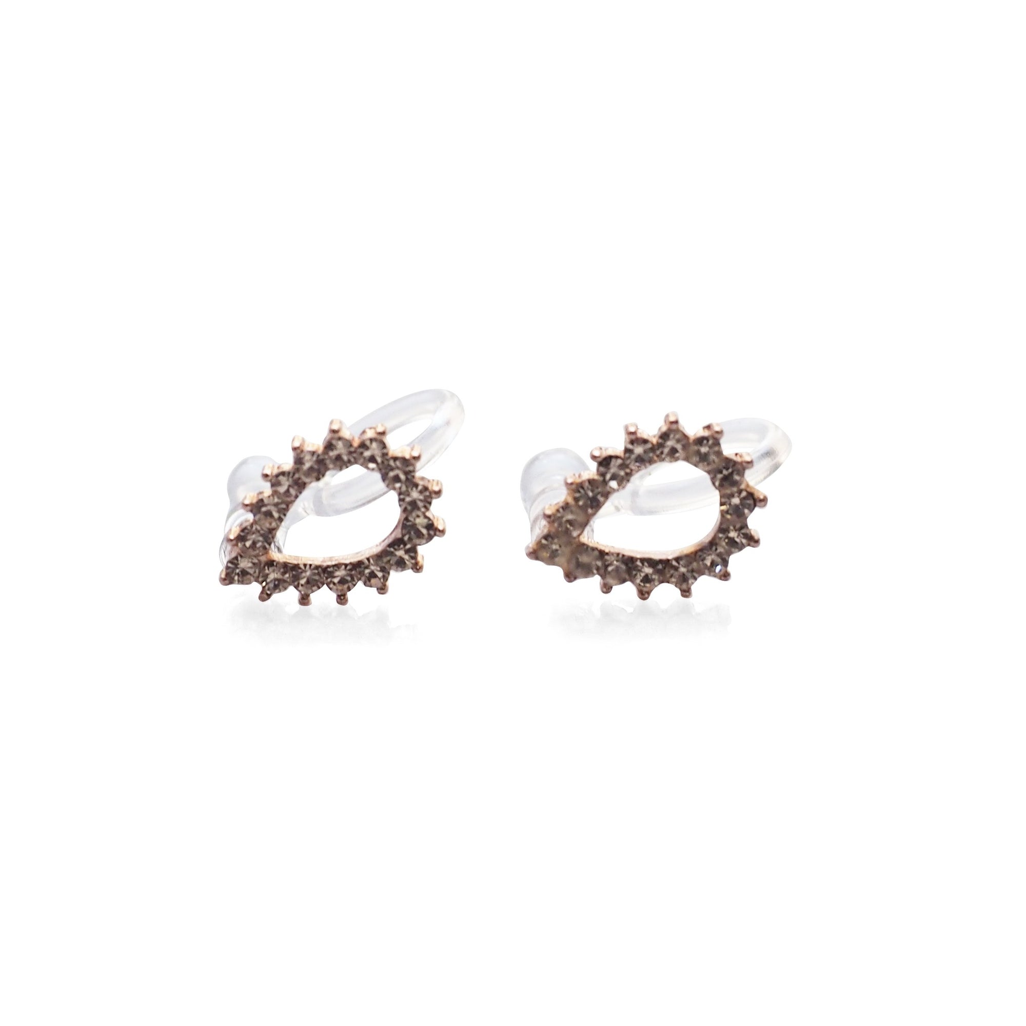 Teardrop Rhinestone Crystal Invisible Clip On Stud Earrings ( Rose gold tone ) - Miyabi Grace