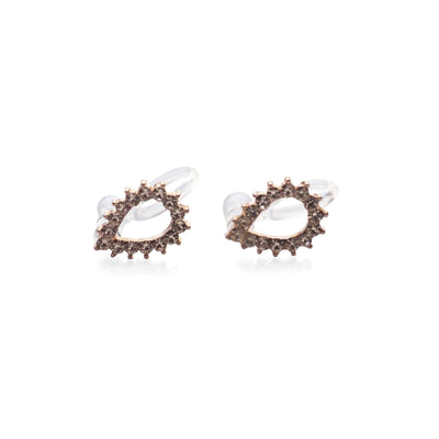 Teardrop Rhinestone Crystal Invisible Clip On Stud Earrings ( Rose gold tone ) - Miyabi Grace