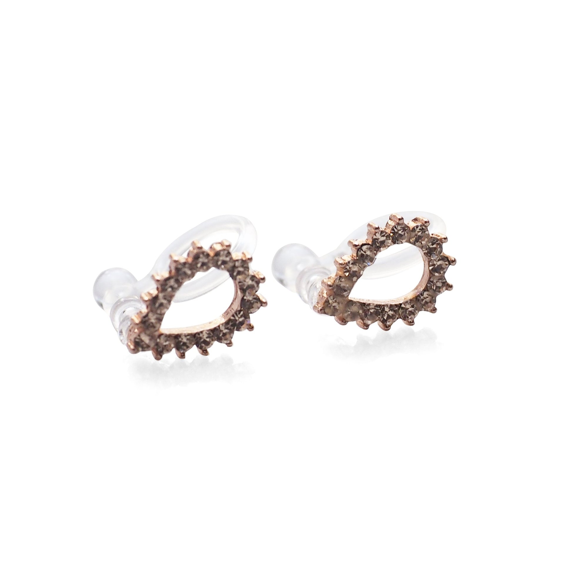 Teardrop Rhinestone Crystal Invisible Clip On Stud Earrings ( Rose gold tone ) - Miyabi Grace
