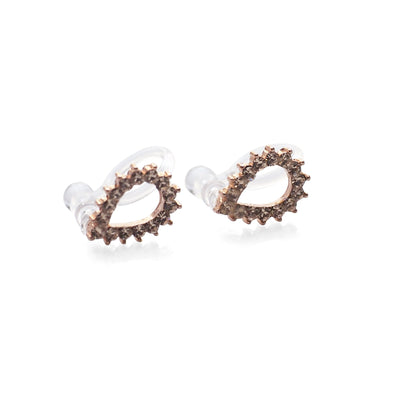 Teardrop Rhinestone Crystal Invisible Clip On Stud Earrings ( Rose gold tone ) - Miyabi Grace