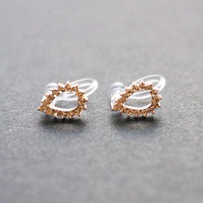Teardrop Rhinestone Crystal Invisible Clip On Stud Earrings ( Rose gold tone ) - Miyabi Grace