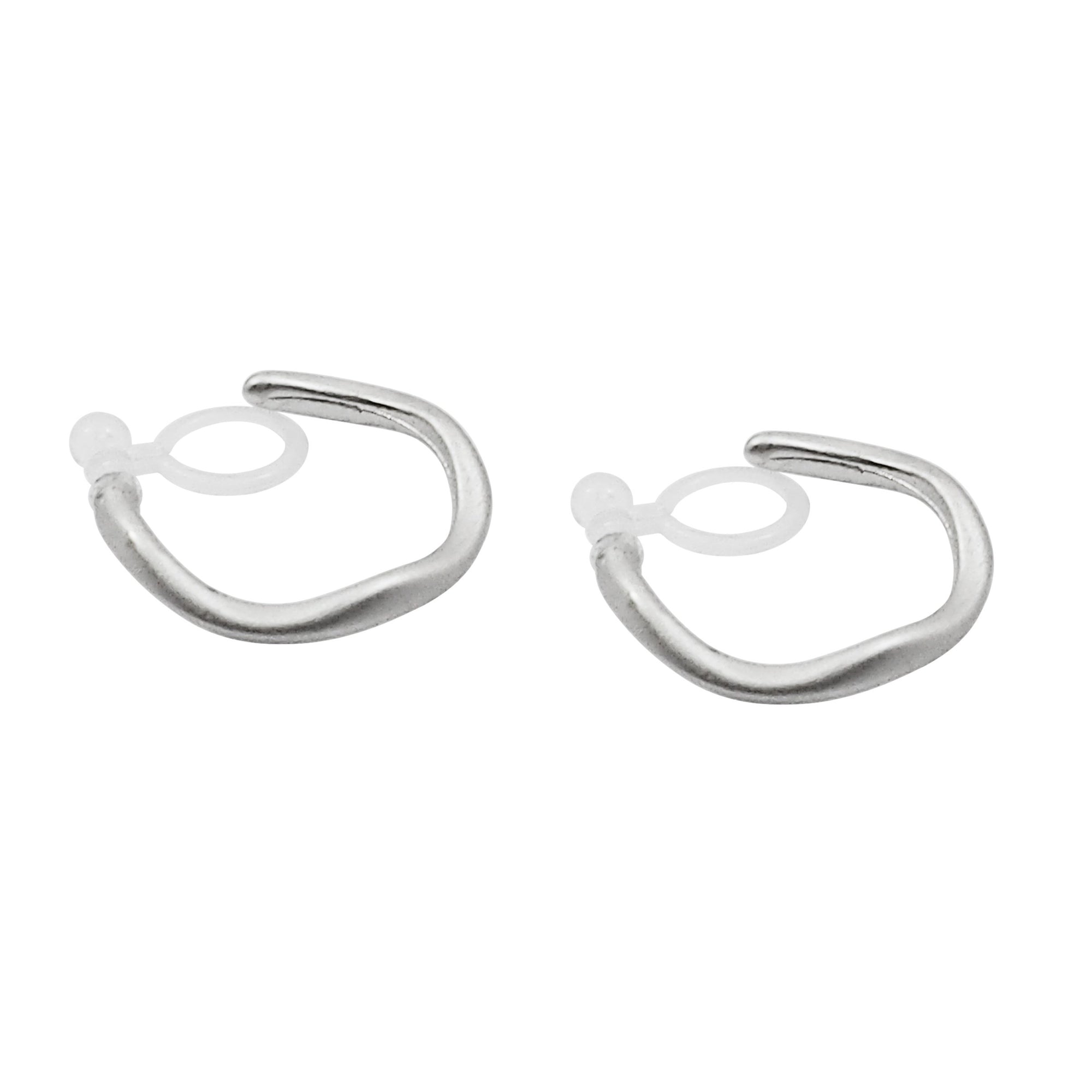 Silver Waved Invisible Clip On Hoop Earrings - Miyabi Grace