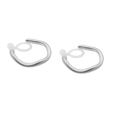 Silver Waved Invisible Clip On Hoop Earrings - Miyabi Grace