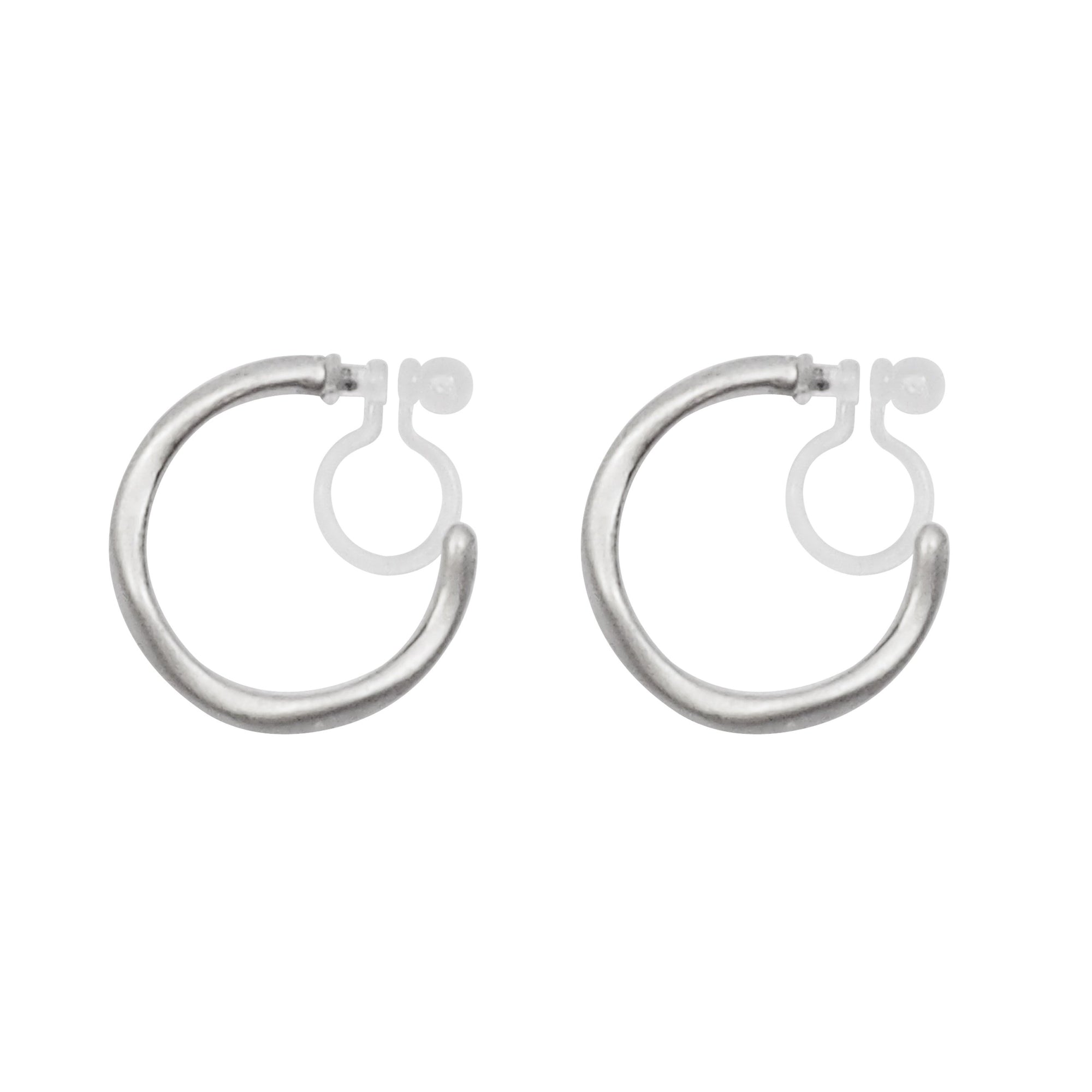 Silver Waved Invisible Clip On Hoop Earrings - Miyabi Grace