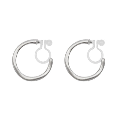 Silver Waved Invisible Clip On Hoop Earrings - Miyabi Grace