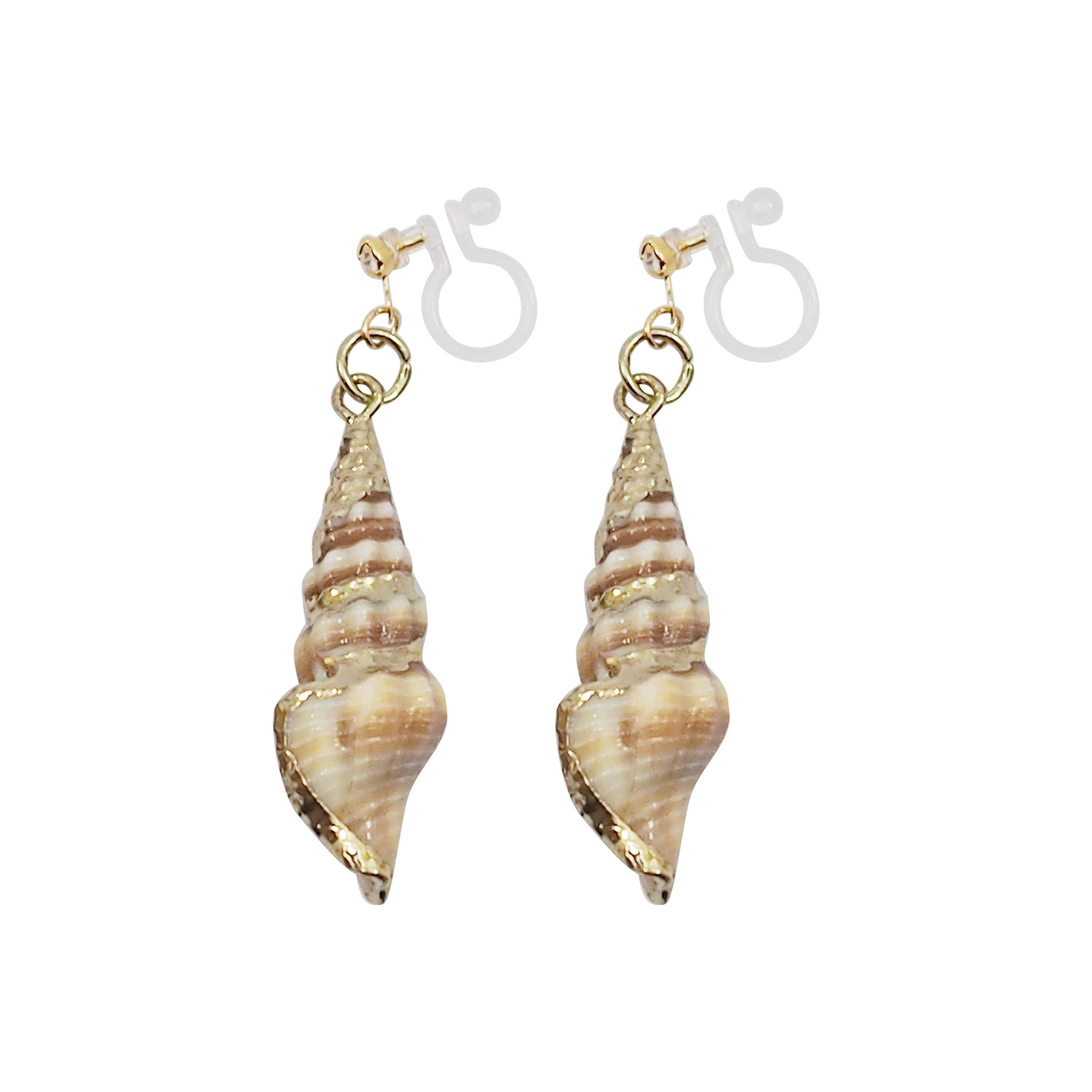 Brown Shell Invisible Clip On Earrings - Miyabi Grace