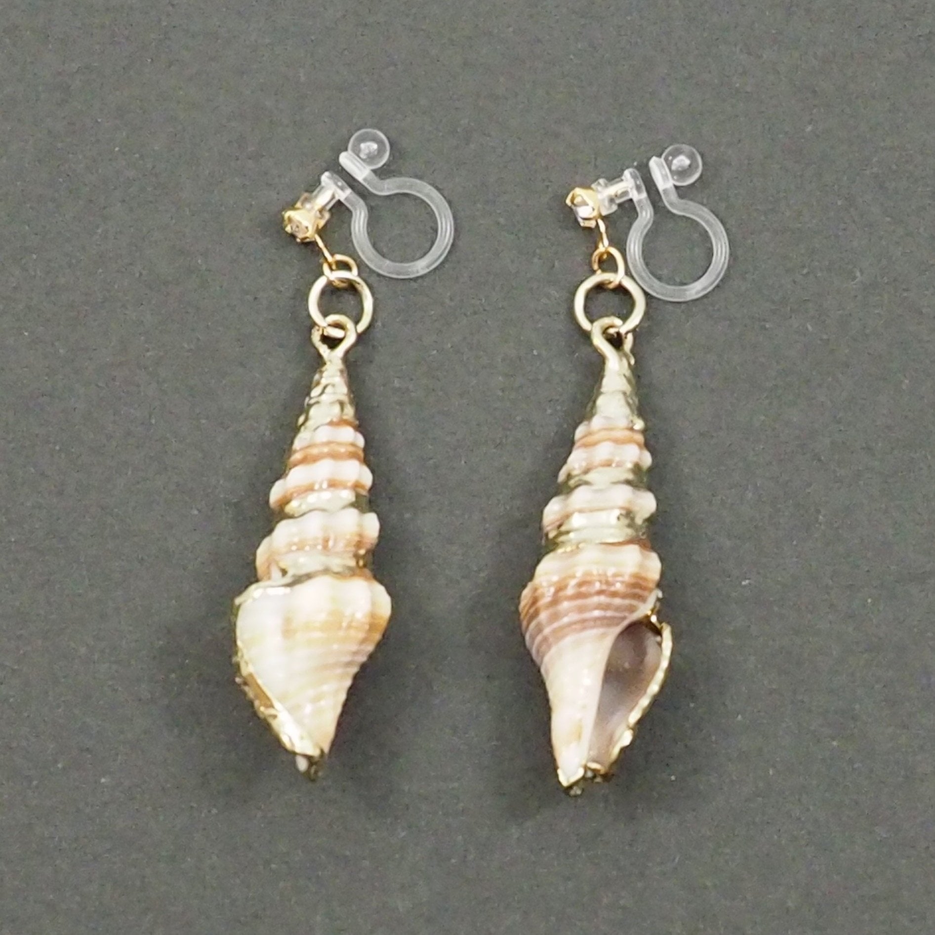 Brown Shell Invisible Clip On Earrings - Miyabi Grace