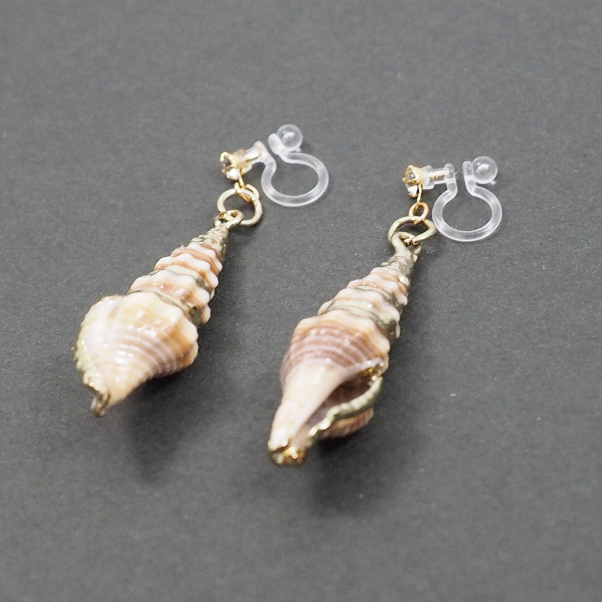 Brown Shell Invisible Clip On Earrings - Miyabi Grace