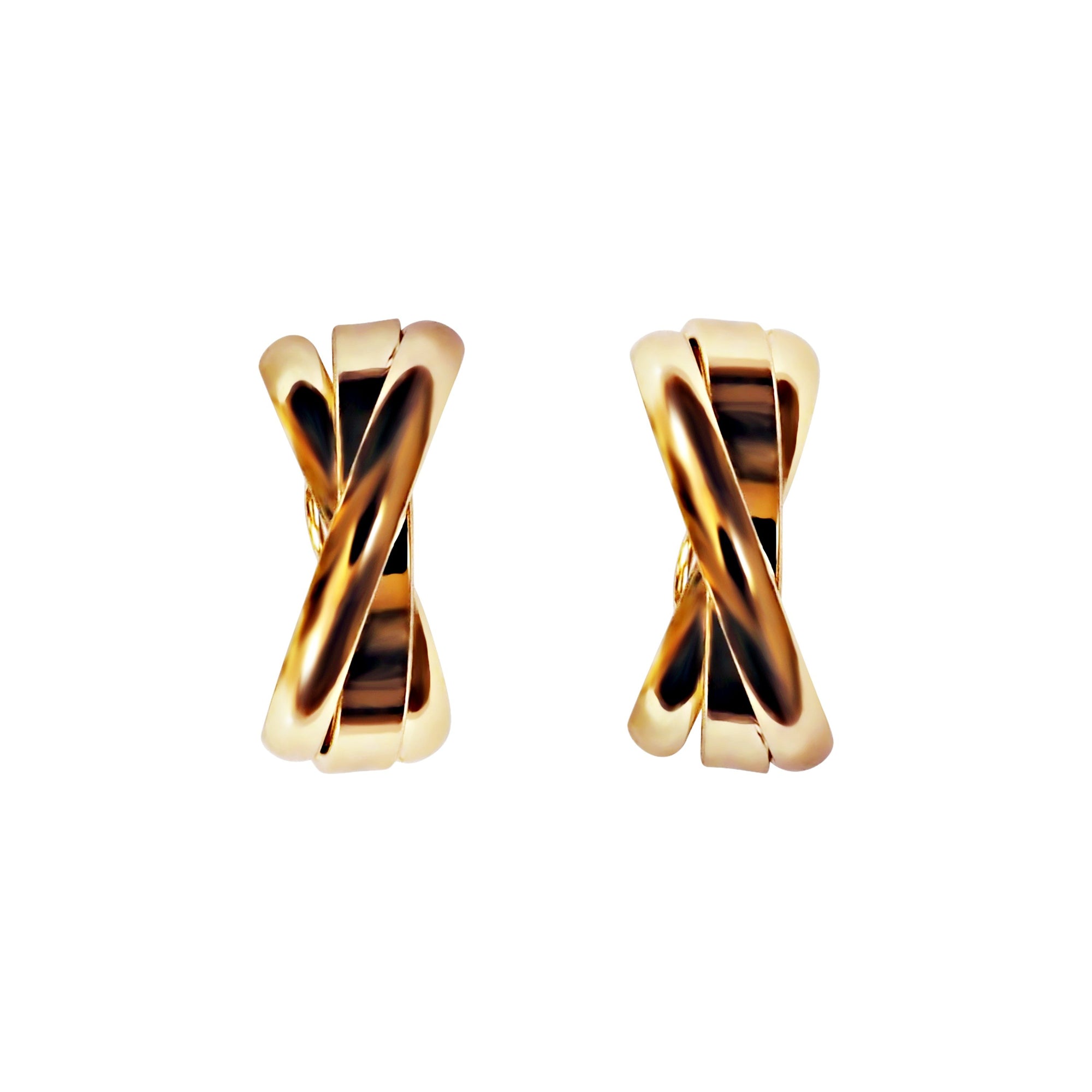 Gold 20mm Triple Hoop Clip Angle Adjustable Spiral Clip On Earrings