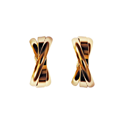 Gold 20mm Triple Hoop Clip Angle Adjustable Spiral Clip On Earrings