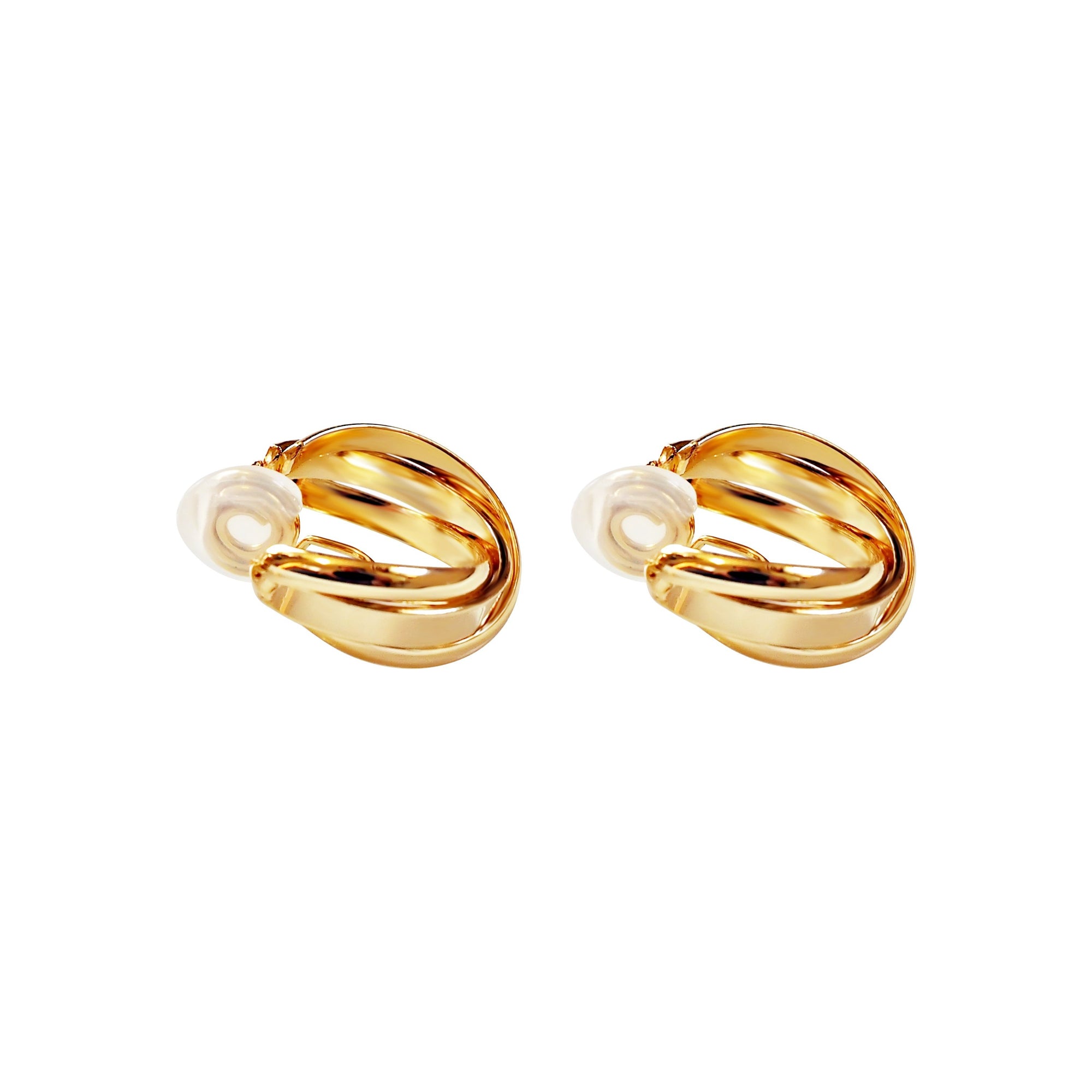 Gold 20mm Triple Hoop Clip Angle Adjustable Spiral Clip On Earrings