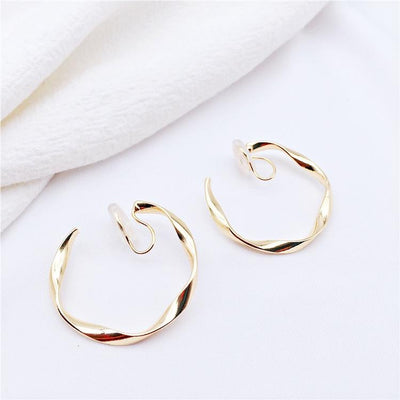Gold 35mm Twisted Hoop Clip Angle Adjustable Spiral Clip On Earrings