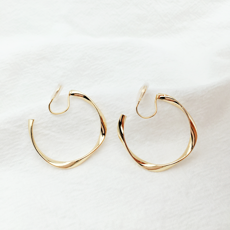 Gold 35mm Twisted Hoop Clip Angle Adjustable Spiral Clip On Earrings
