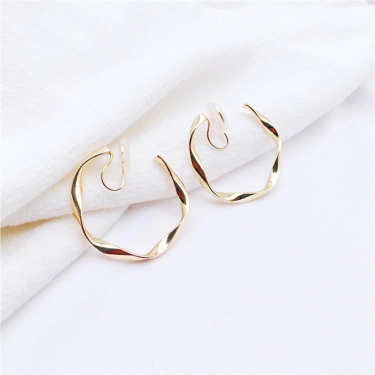 Gold 35mm Twisted Hoop Clip Angle Adjustable Spiral Clip On Earrings