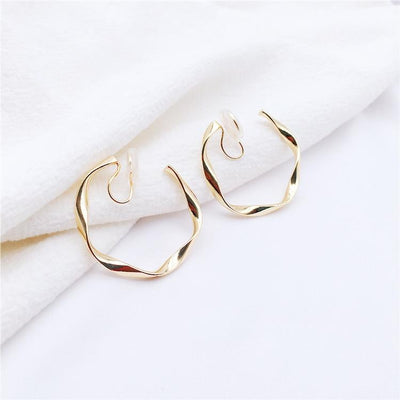 Gold 35mm Twisted Hoop Clip Angle Adjustable Spiral Clip On Earrings