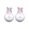 Gold Crystal Cubic Zirconia White Shell Pearl Bridal Wedding Clip Angle Adjustable Spiral Clip On Earrings
