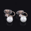Gold Crystal Cubic Zirconia White Shell Pearl Bridal Wedding Clip Angle Adjustable Spiral Clip On Earrings