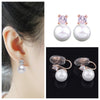 Gold Crystal Cubic Zirconia White Shell Pearl Bridal Wedding Clip Angle Adjustable Spiral Clip On Earrings