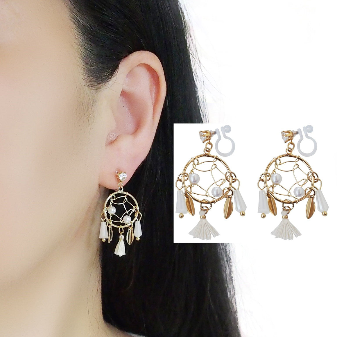 Tassel invisible clip on earrings