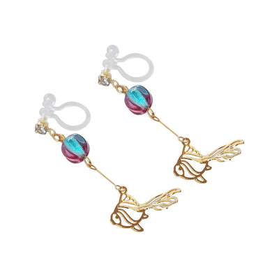 Dangle Golden Fish Invisible Clip On Earrings