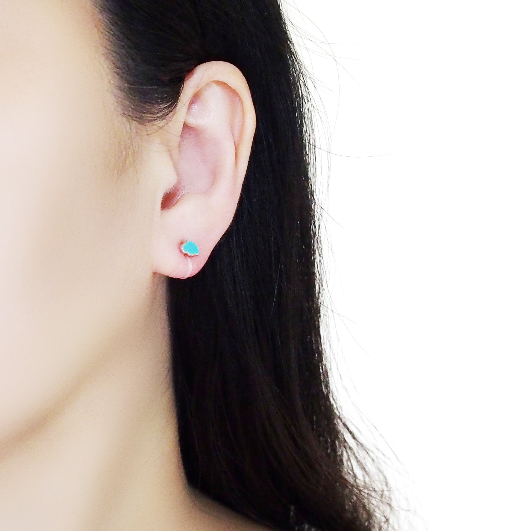 Crystal Umbrella and Green Could Invisible Clip On Stud Earrings ( 2 Piars Set)