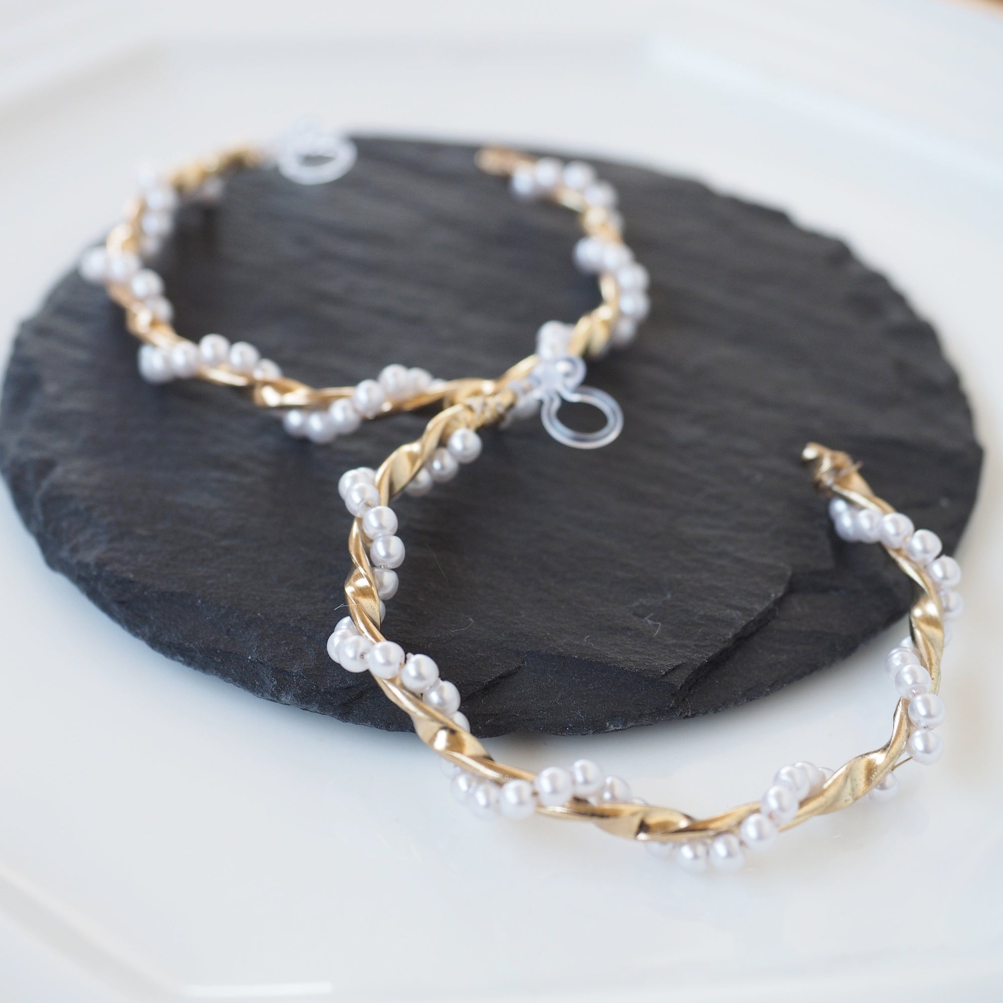 Large White Pearl Invisible Clip On Hoop Earrings