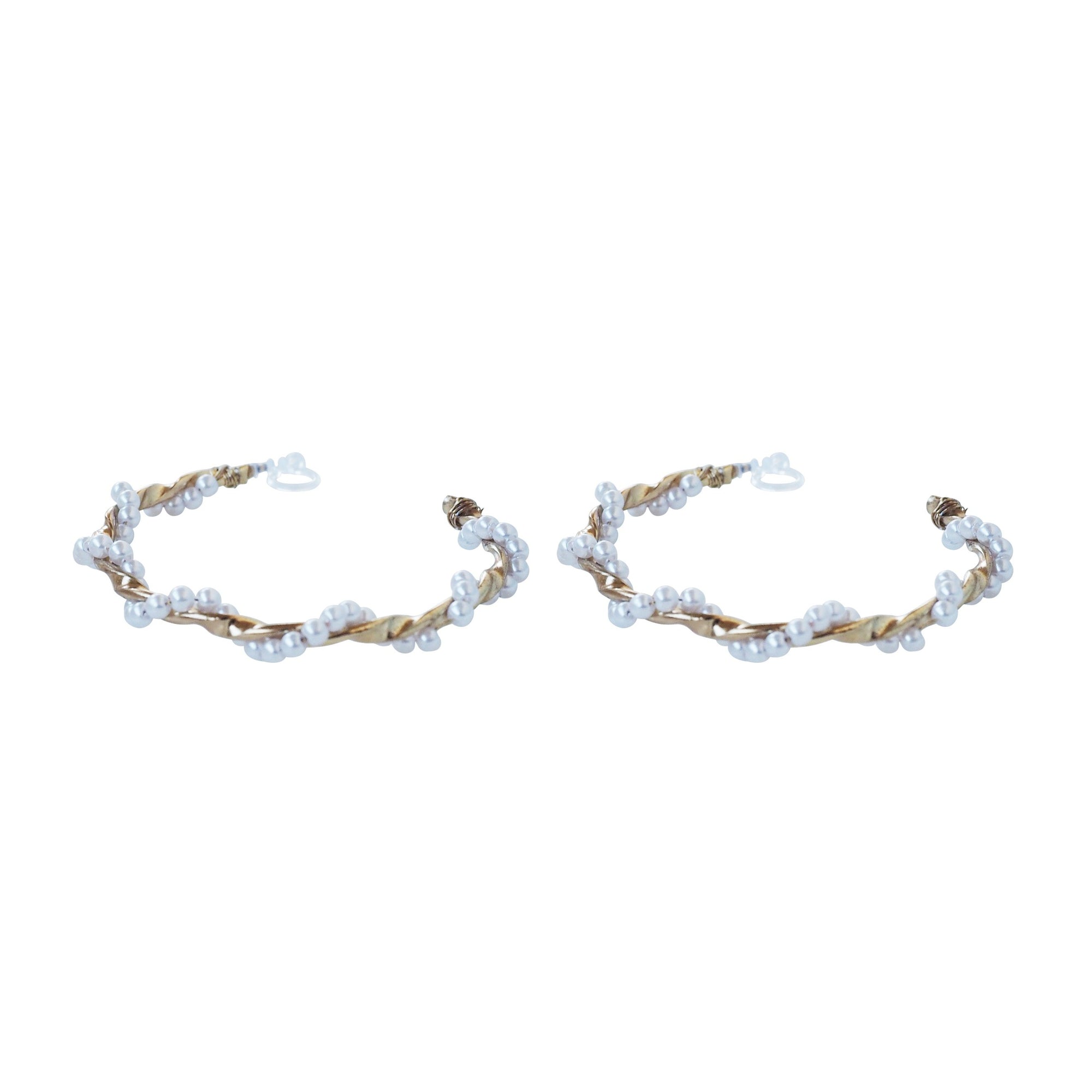 Large White Pearl Invisible Clip On Hoop Earrings